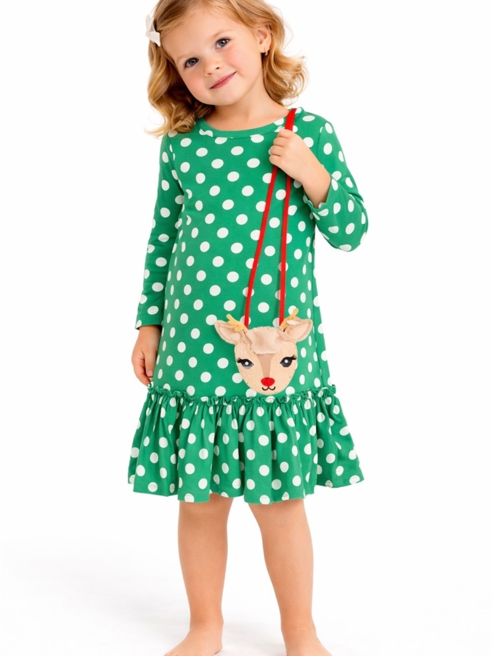Rare Editions • NWT Girls Green Polka Dot Ruffle Hem Dress